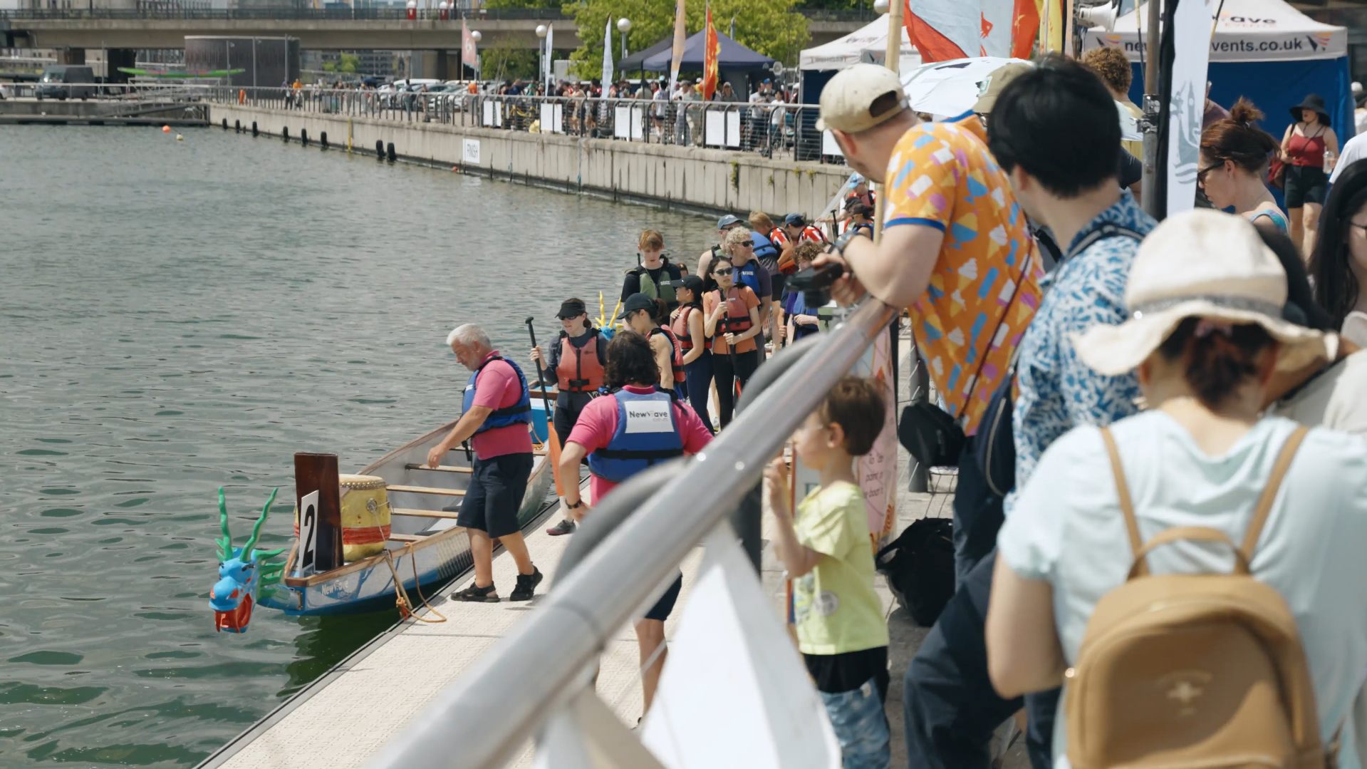 Crews boarding their boat at the pontoon